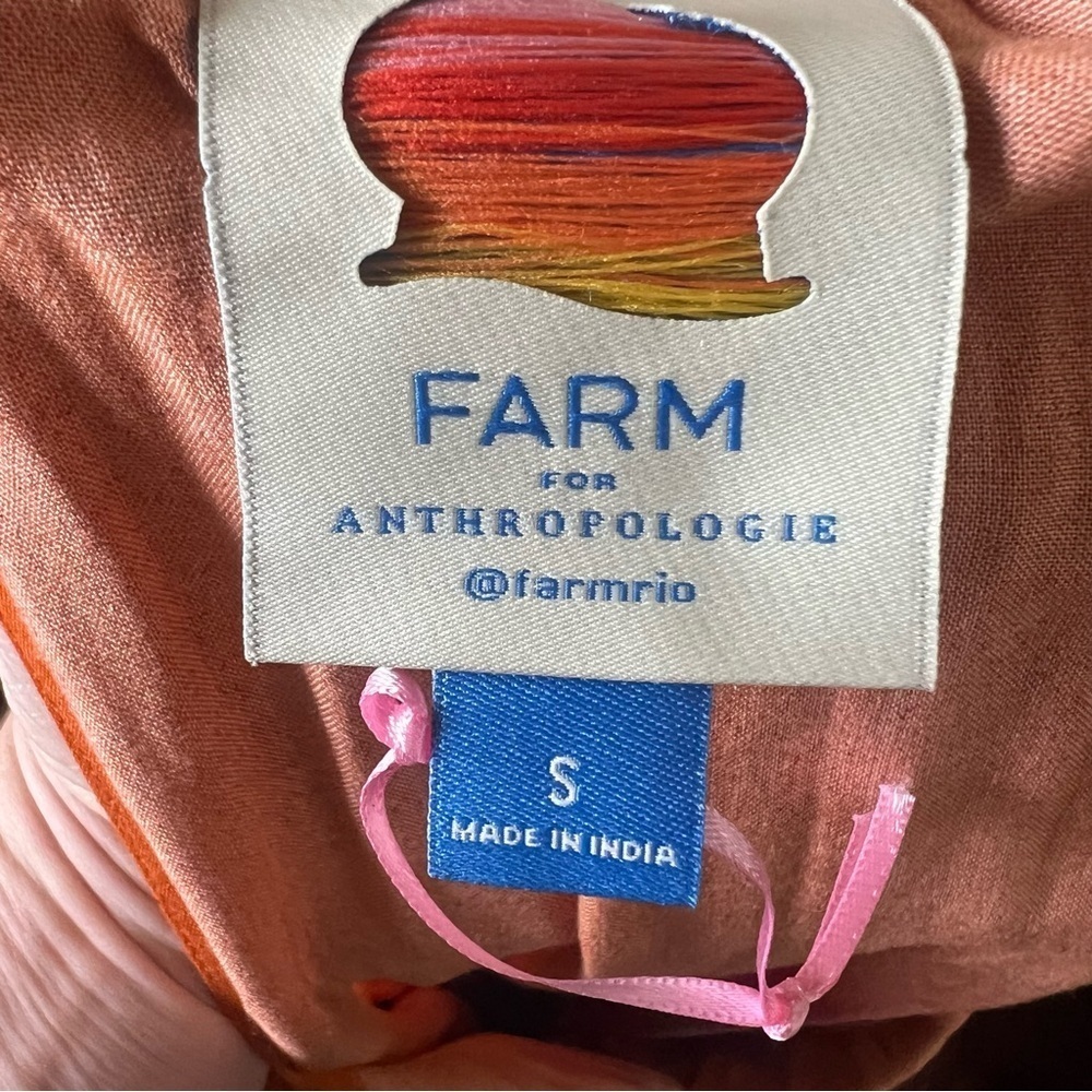 FARM RIO Orange Boho Maxi Dress Pinafore Cover Up Floral Whimsy Brown Size S NEW - Picture 12 of 15